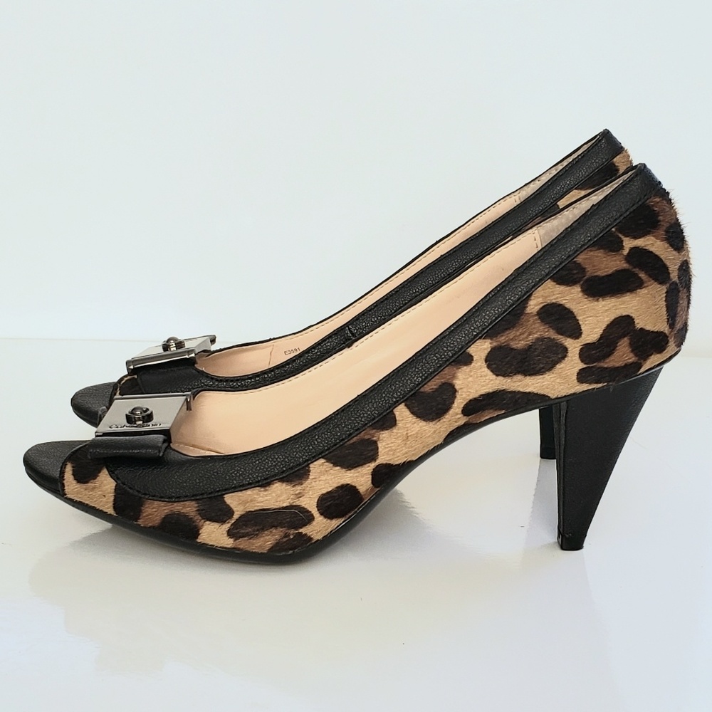 Calvin Klein open-toe calf-hair cheetah pumpsz 6.5